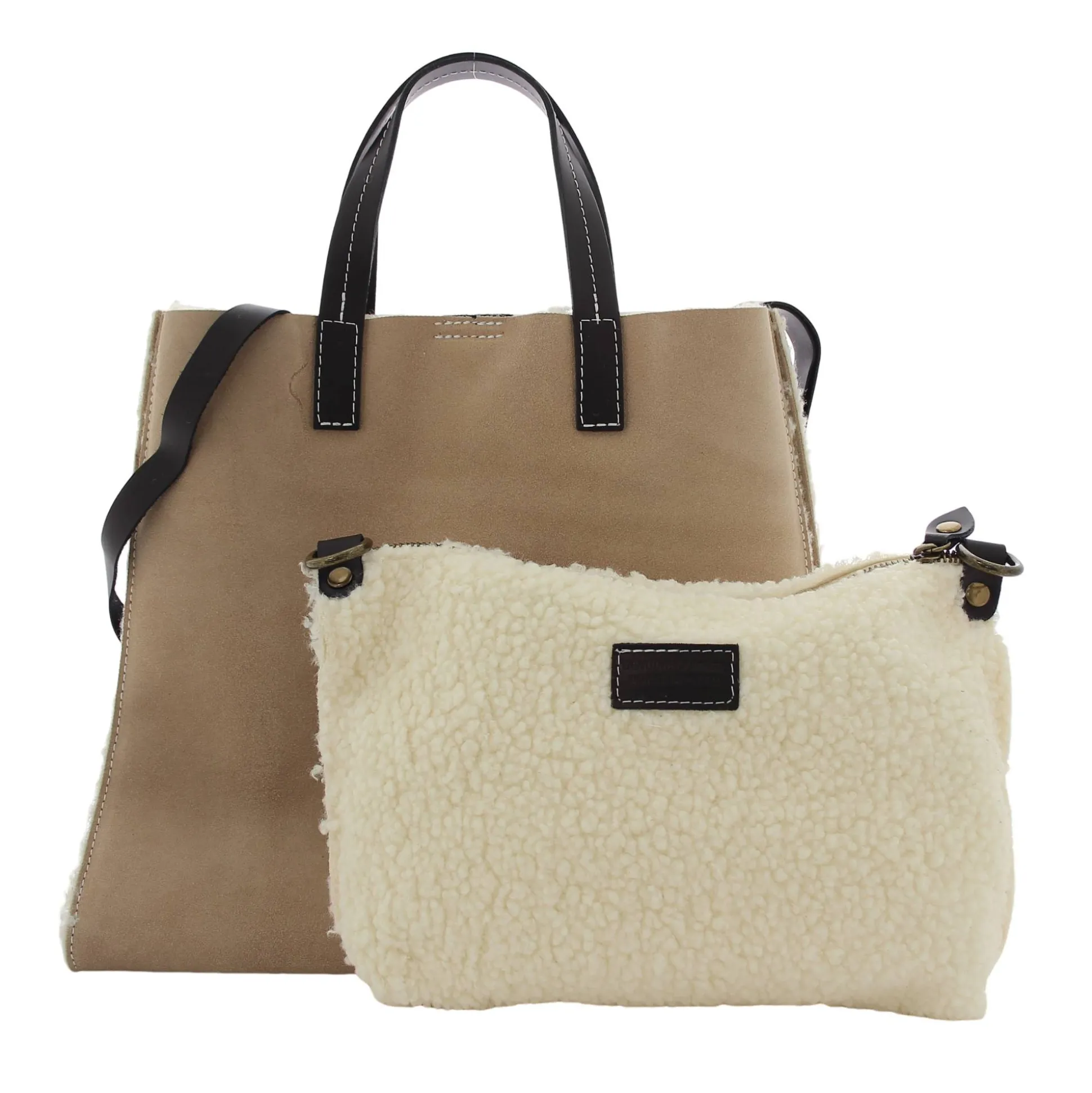 Marlon Firenze Sac a main cuir nubuck et fourrure*Femme Sacs À Main