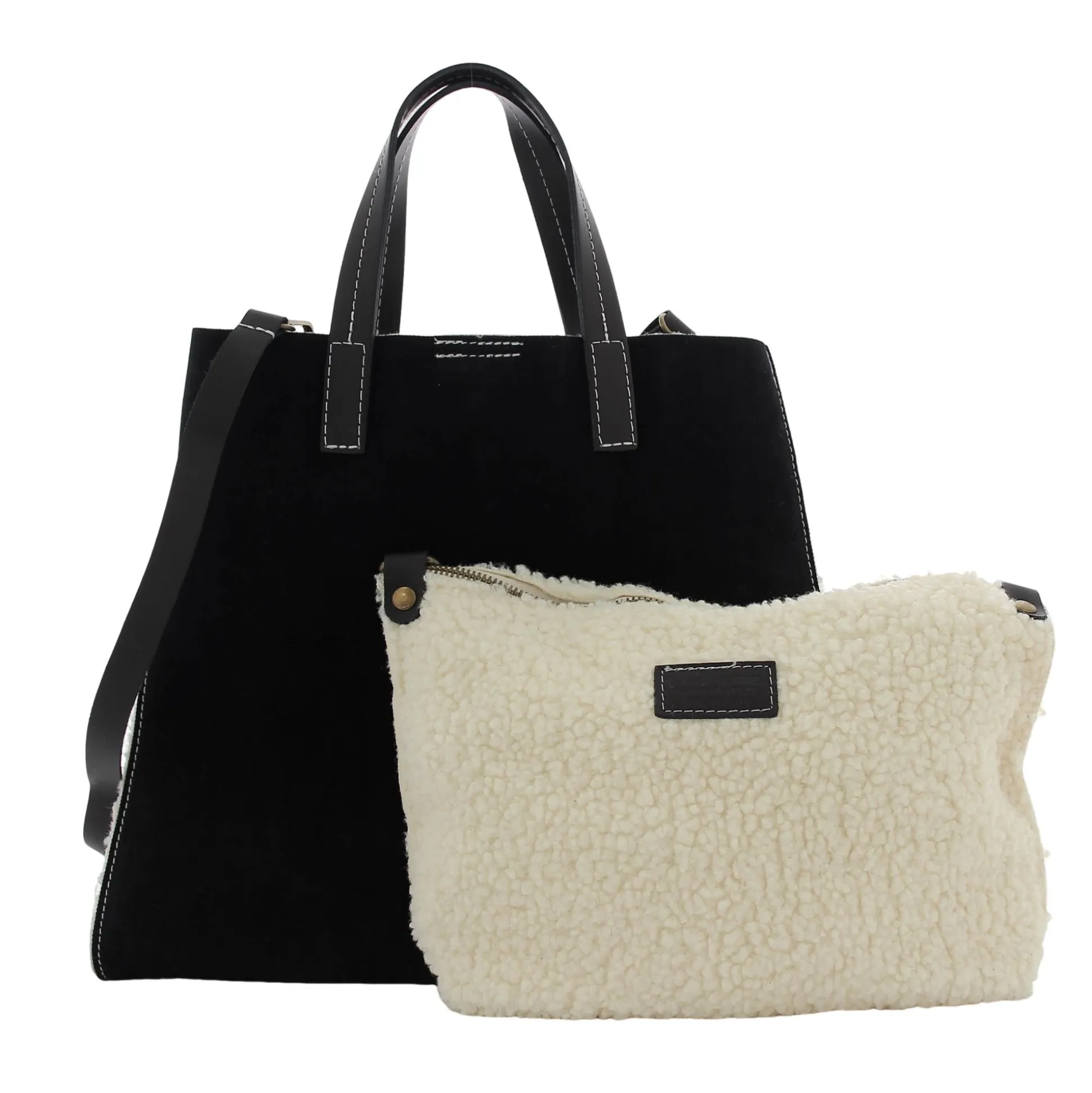 Marlon Firenze Sac a main cuir nubuck et fourrure*Femme Sacs À Main