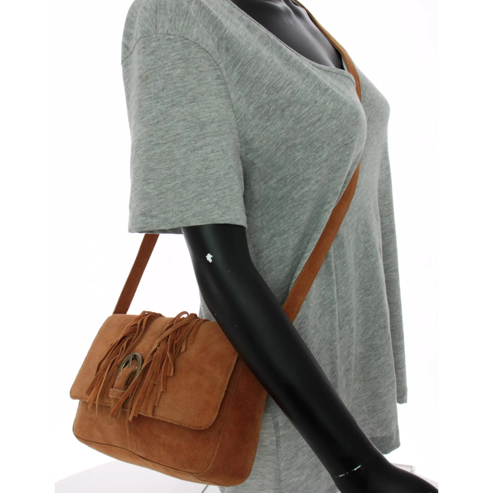 Pieces Sac bandouliere Anis cuir facon nubuck*Femme Sacs Bandoulière