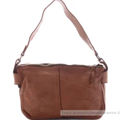 Biba Sac bandouliere zippe Boston cuir vintage*Femme Sacs Bandoulière